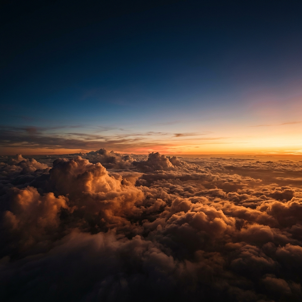 Aerial view of golden sunset clouds